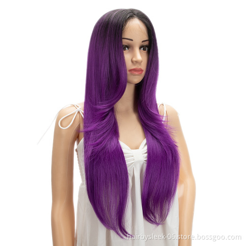 30 inches Swiss T Lace Synthetic Hair Wigs Long Natural Hairline High Temperature Silky Straight Wave Lace Front Wigs For  Women